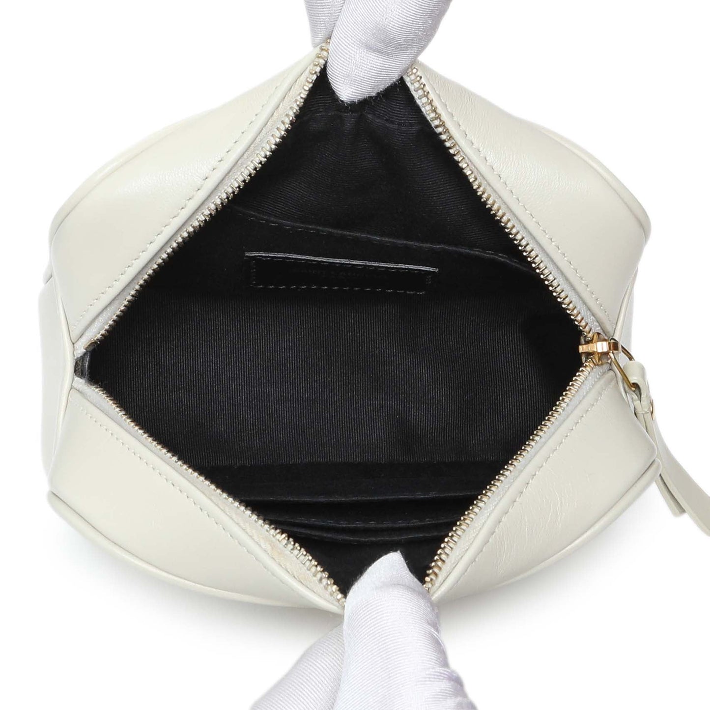 Exclusive Saint Laurent White Grain De Poudre Uptown Baby Pouch — Top View