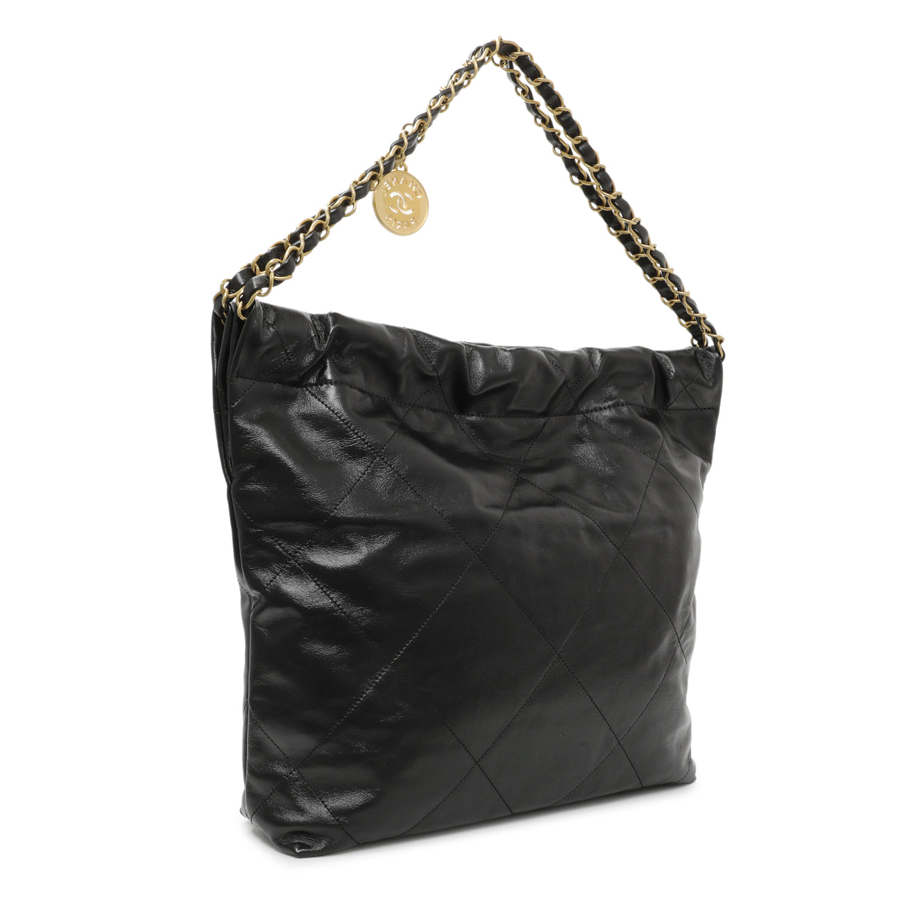 Exclusive Chanel Black Quilted Shiny Calfskin Small Chanel 22 — Side View
