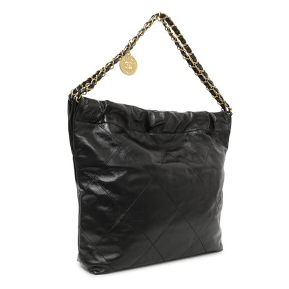 Exclusive Chanel Black Quilted Shiny Calfskin Small Chanel 22 — Side View
