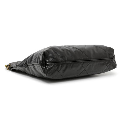 Exclusive Chanel Black Quilted Shiny Calfskin Small Chanel 22 — Back View