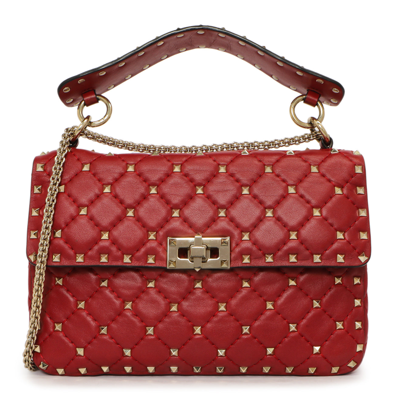 Exclusive Valentino Red Lambskin Medium Rockstud Spike Shoulder Bag — Front View