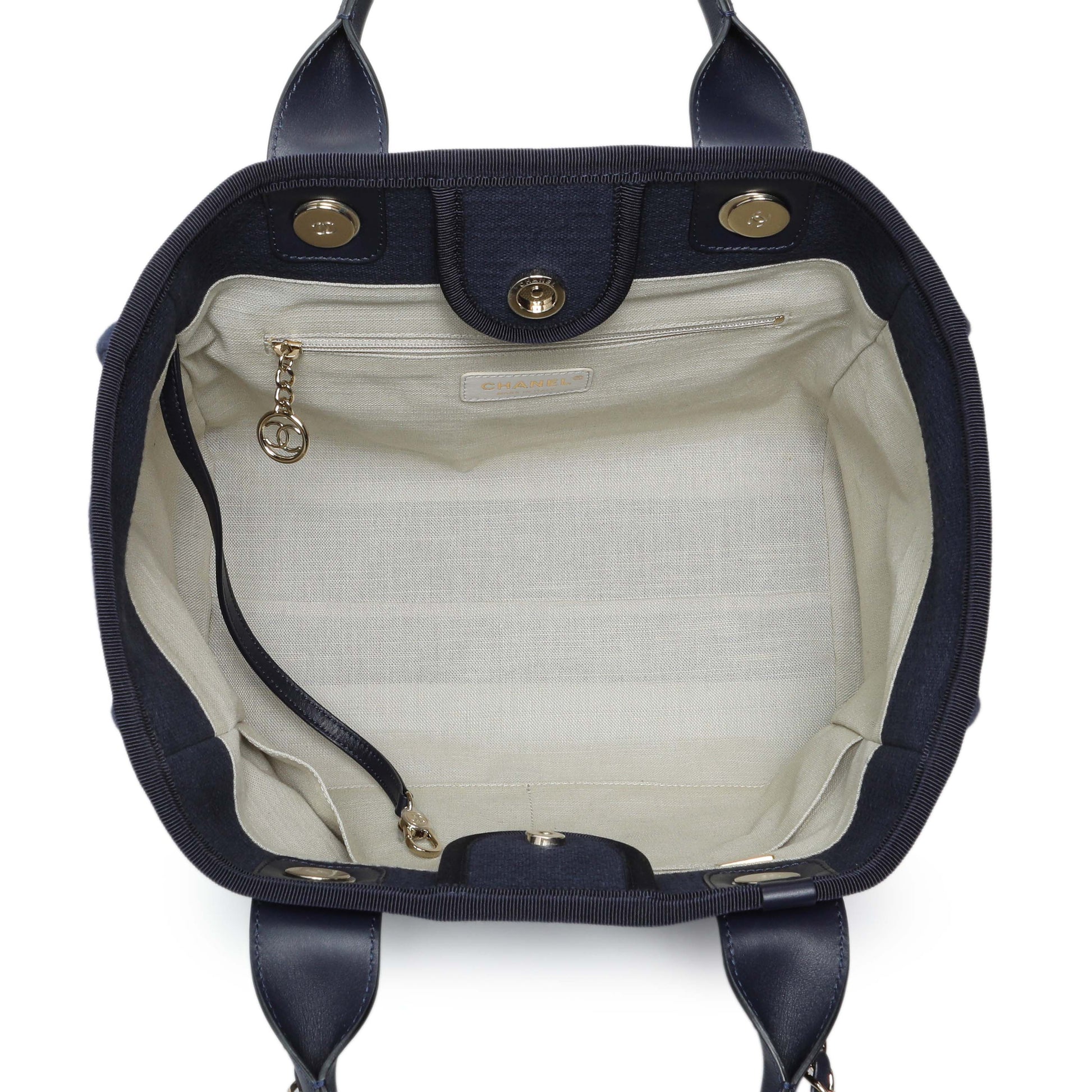 Exclusive Chanel Navy Mixed Fibers Small Deauville Tote — Top View