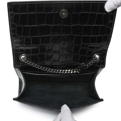 Exclusive Saint Laurent Calfskin Crocodile Embossed Small Classic Monogram Kate Satchel — Alternate View 8