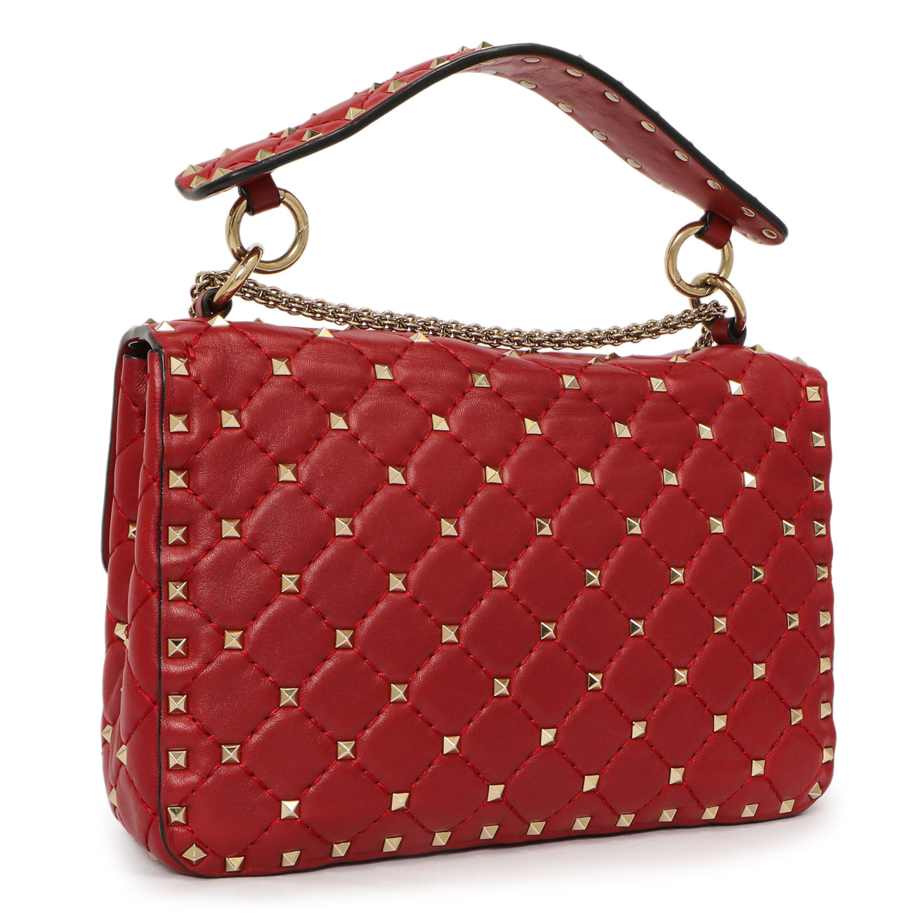 Exclusive Valentino Red Lambskin Medium Rockstud Spike Shoulder Bag — Side View