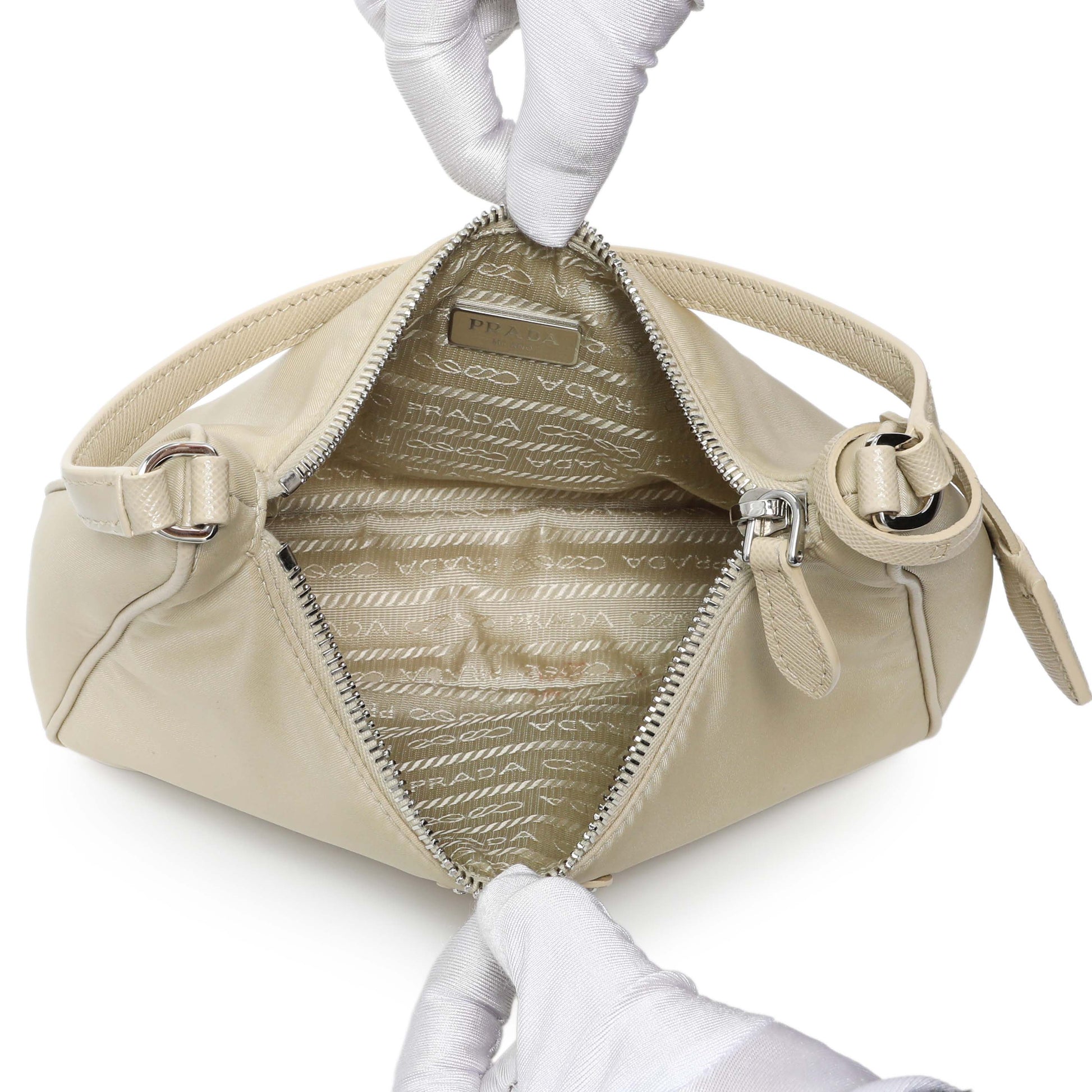 Exclusive Prada Beige Re-Nylon Saffiano Mini Re-Edition 2005 — Top View