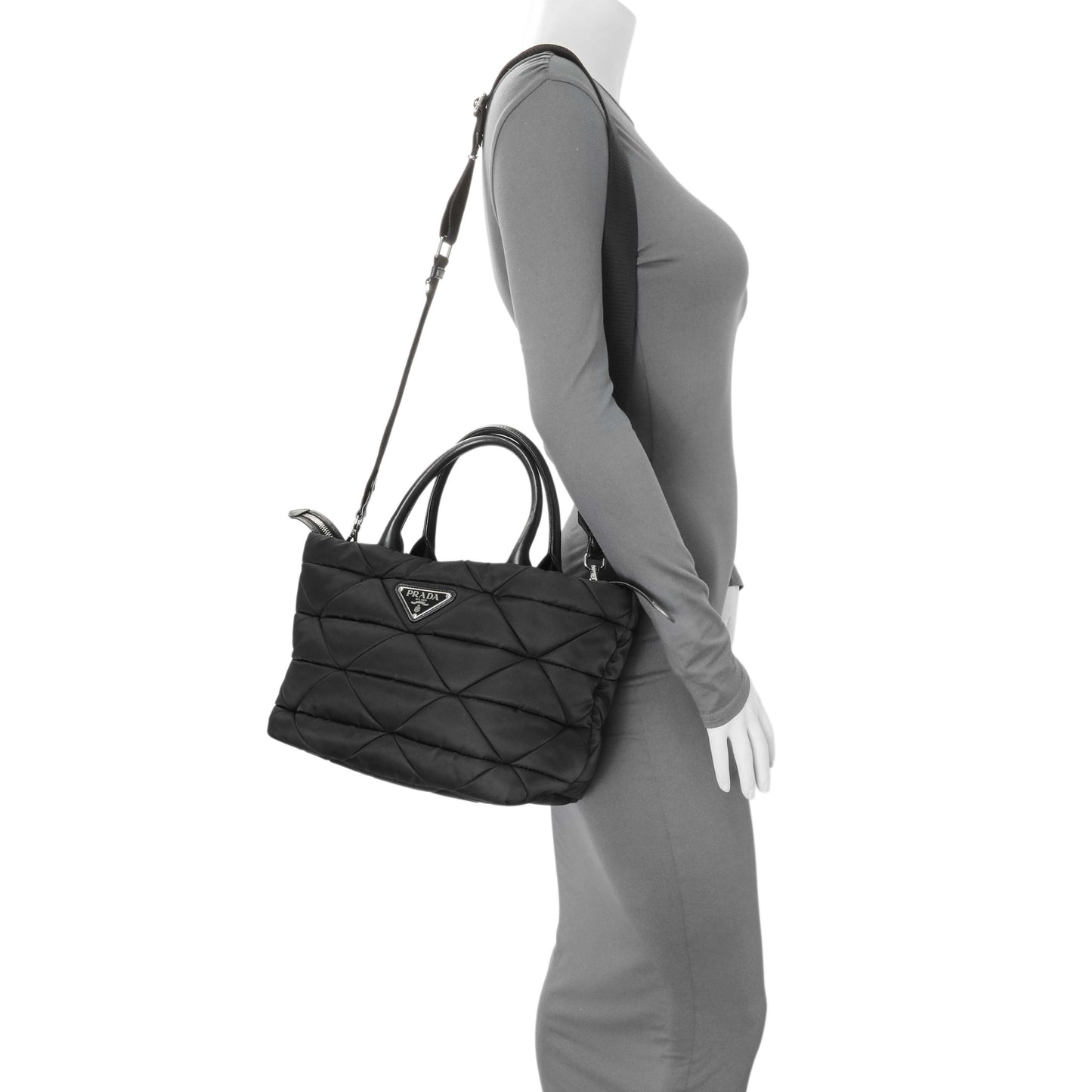 Exclusive Prada Black Re-Nylon Padded Double Handled Zip Tote — Lifestyle View