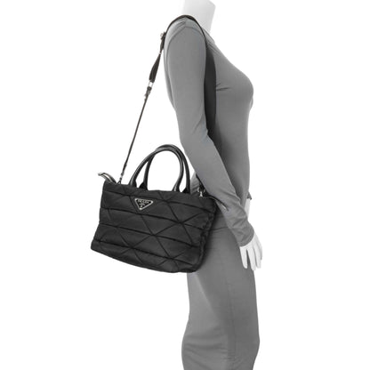 Exclusive Prada Black Re-Nylon Padded Double Handled Zip Tote — Lifestyle View