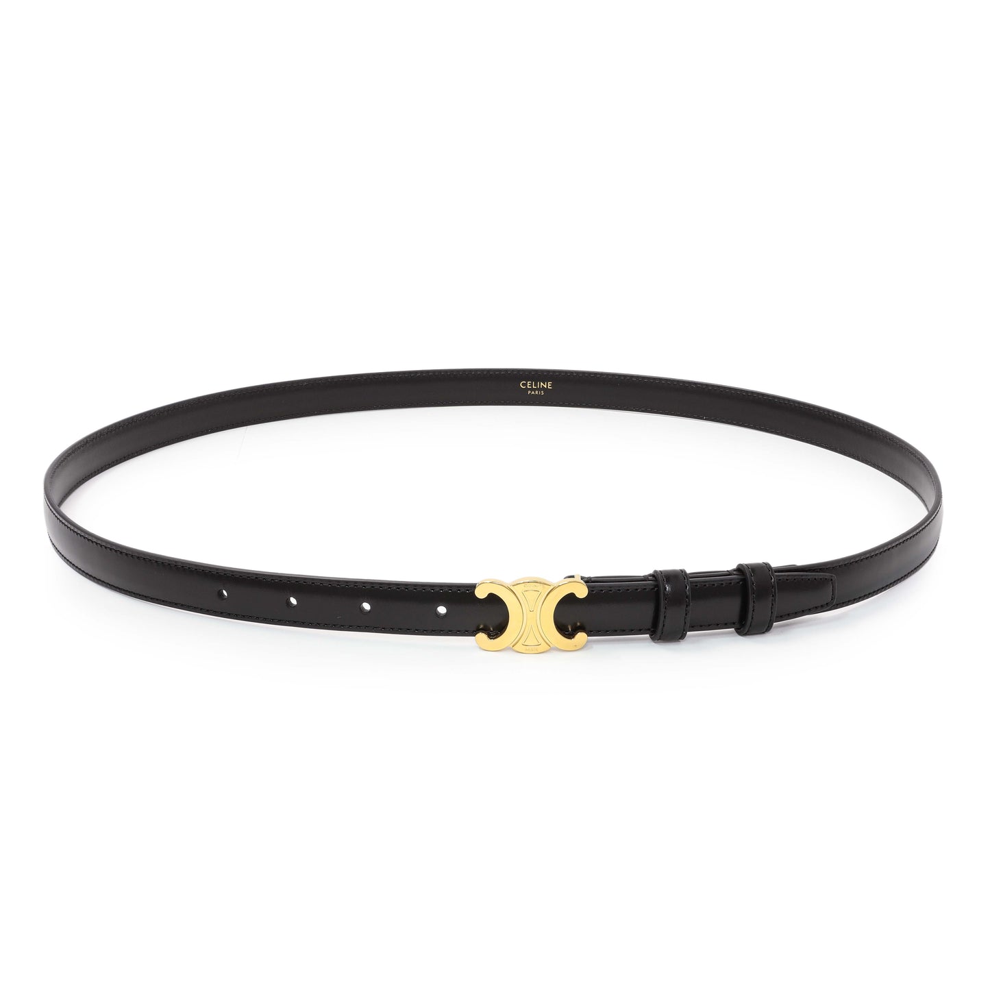 Exclusive Celine Black Box Calfskin Triomphe Belt — Front View