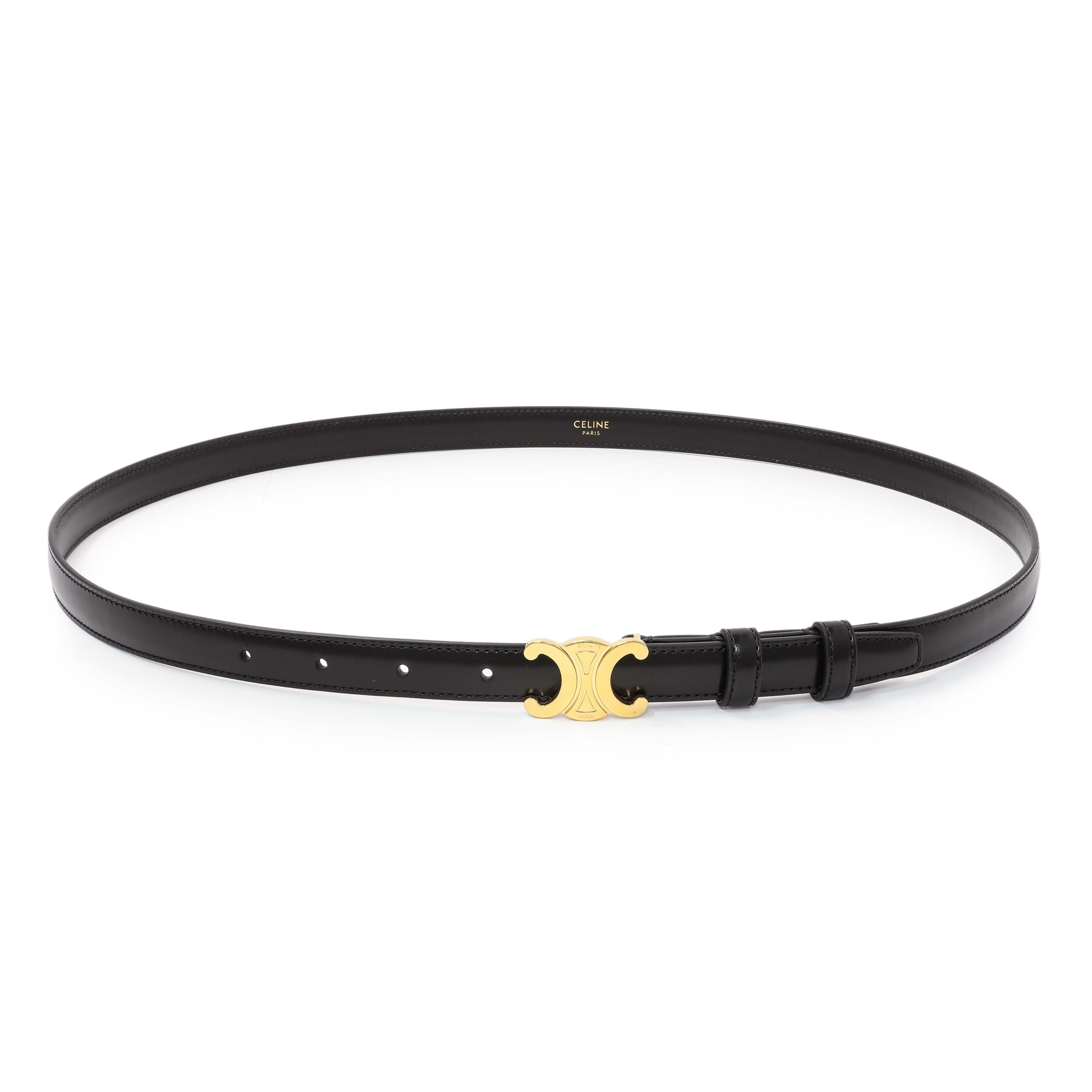 Exclusive Celine Black Box Calfskin Triomphe Belt — Front View