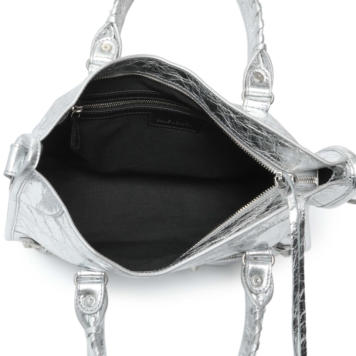 Exclusive Balenciaga Silver Agneau Small Le City — Top View