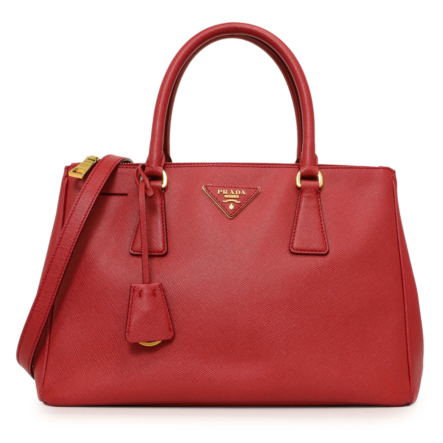 Exclusive Prada Red Saffiano Small Galleria Double Zip Tote — Front View
