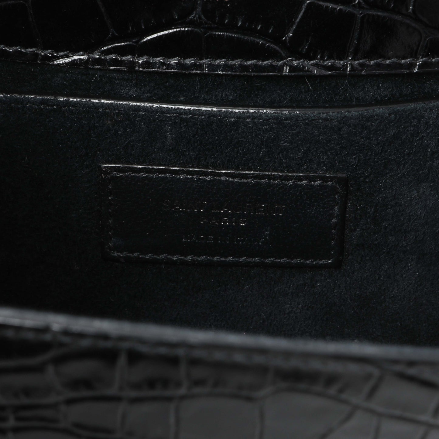 Exclusive Saint Laurent Calfskin Crocodile Embossed Small Classic Monogram Kate Satchel — Alternate View 10