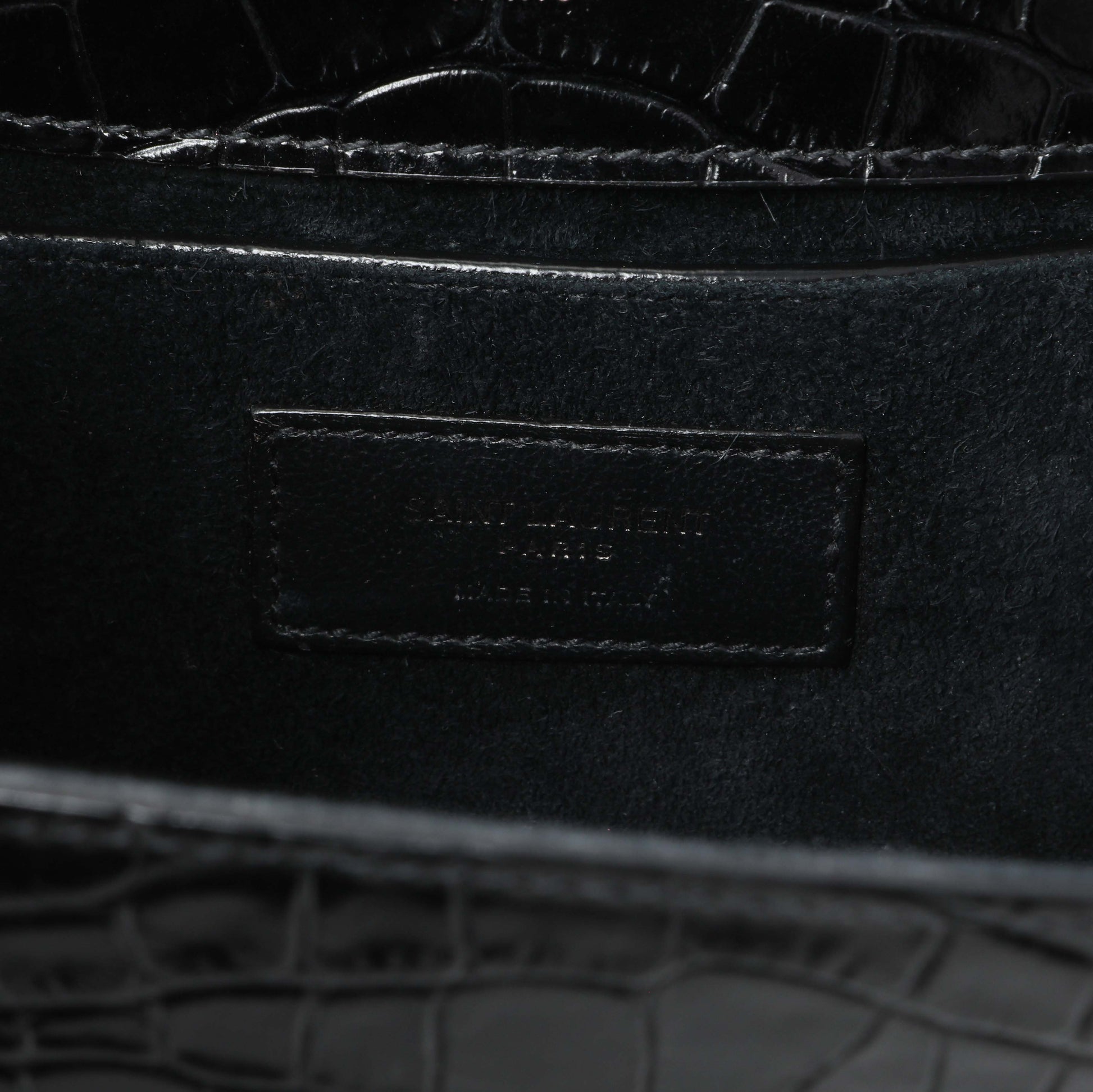 Exclusive Saint Laurent Calfskin Crocodile Embossed Small Classic Monogram Kate Satchel — Alternate View 10