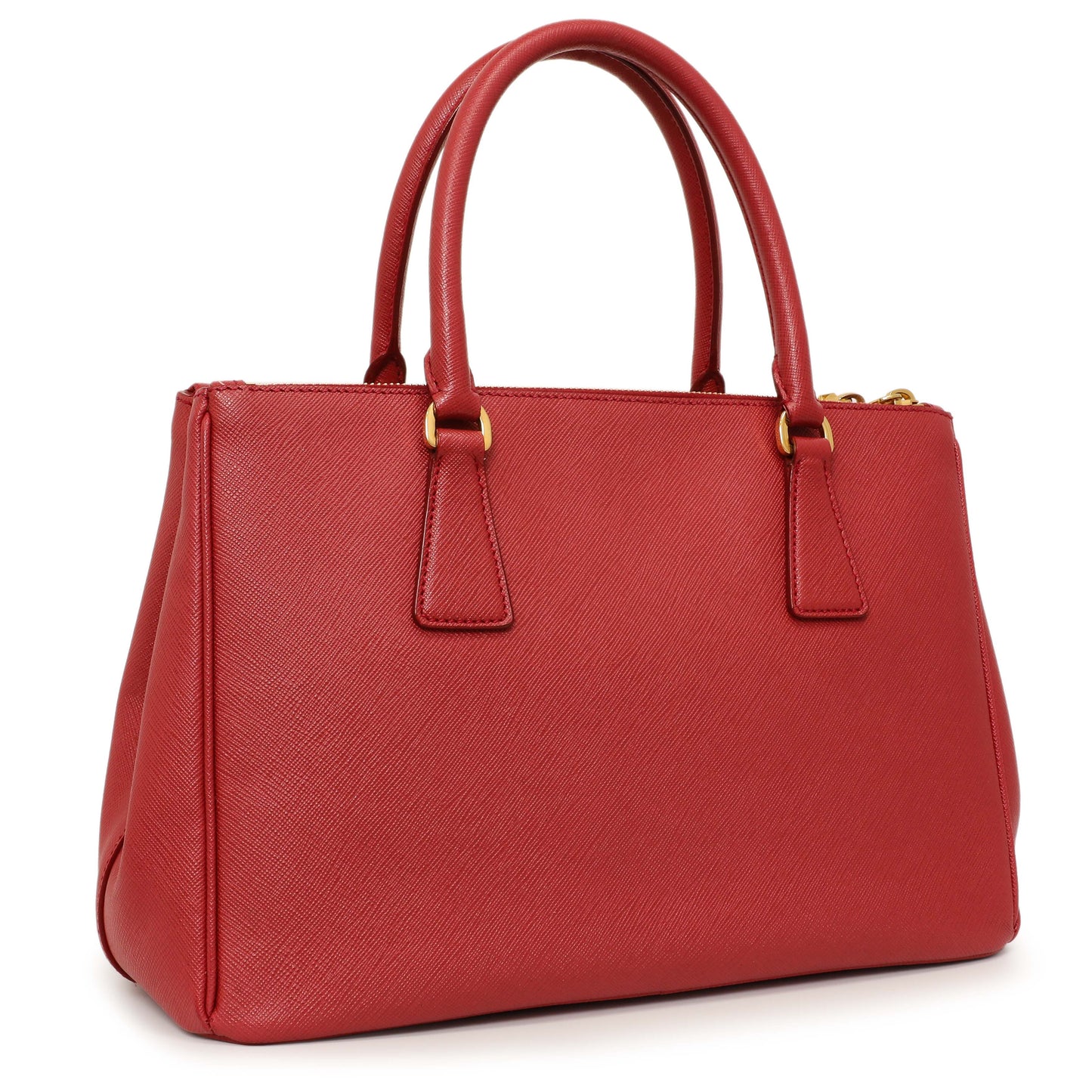 Exclusive Prada Red Saffiano Small Galleria Double Zip Tote — Side View
