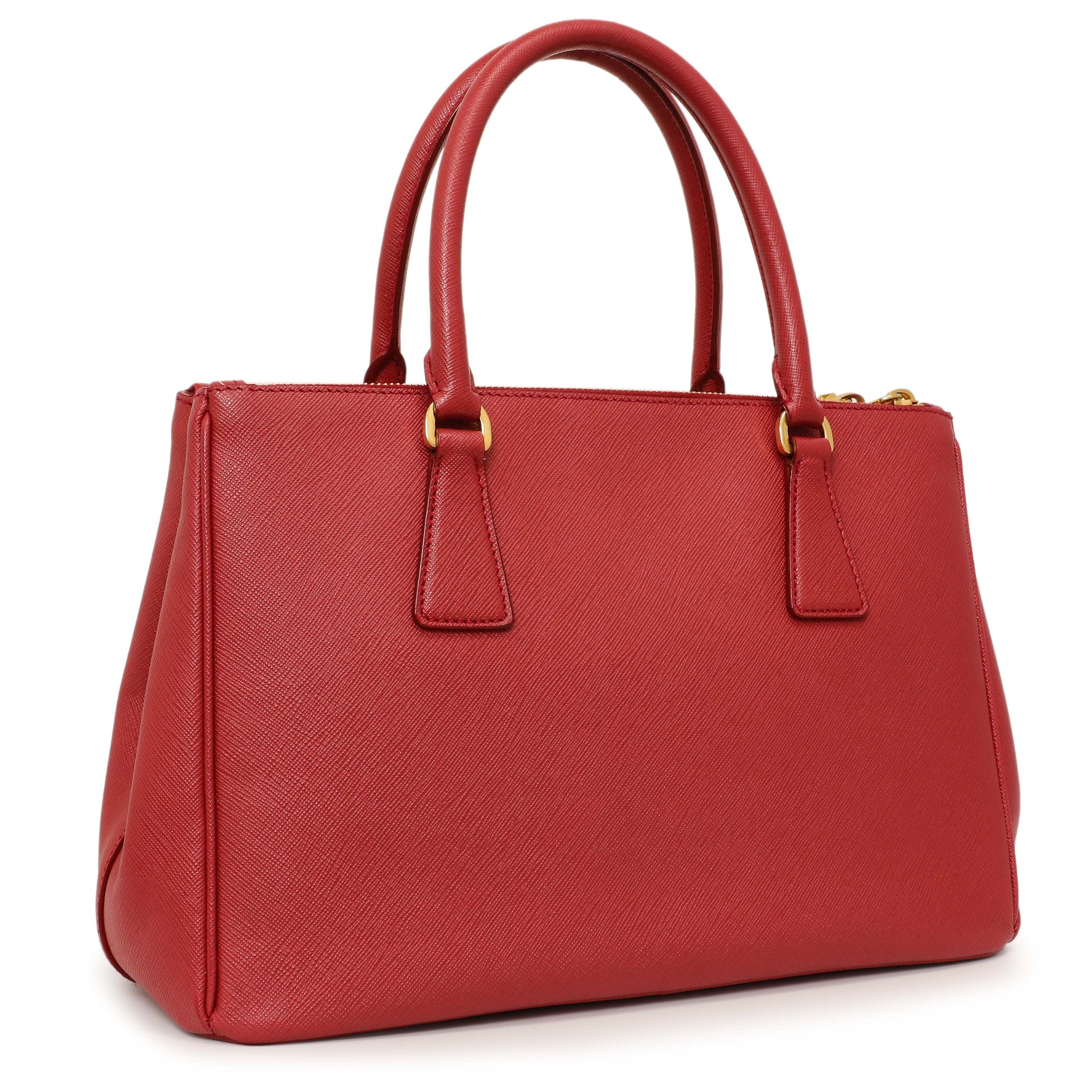 Exclusive Prada Red Saffiano Small Galleria Double Zip Tote — Side View