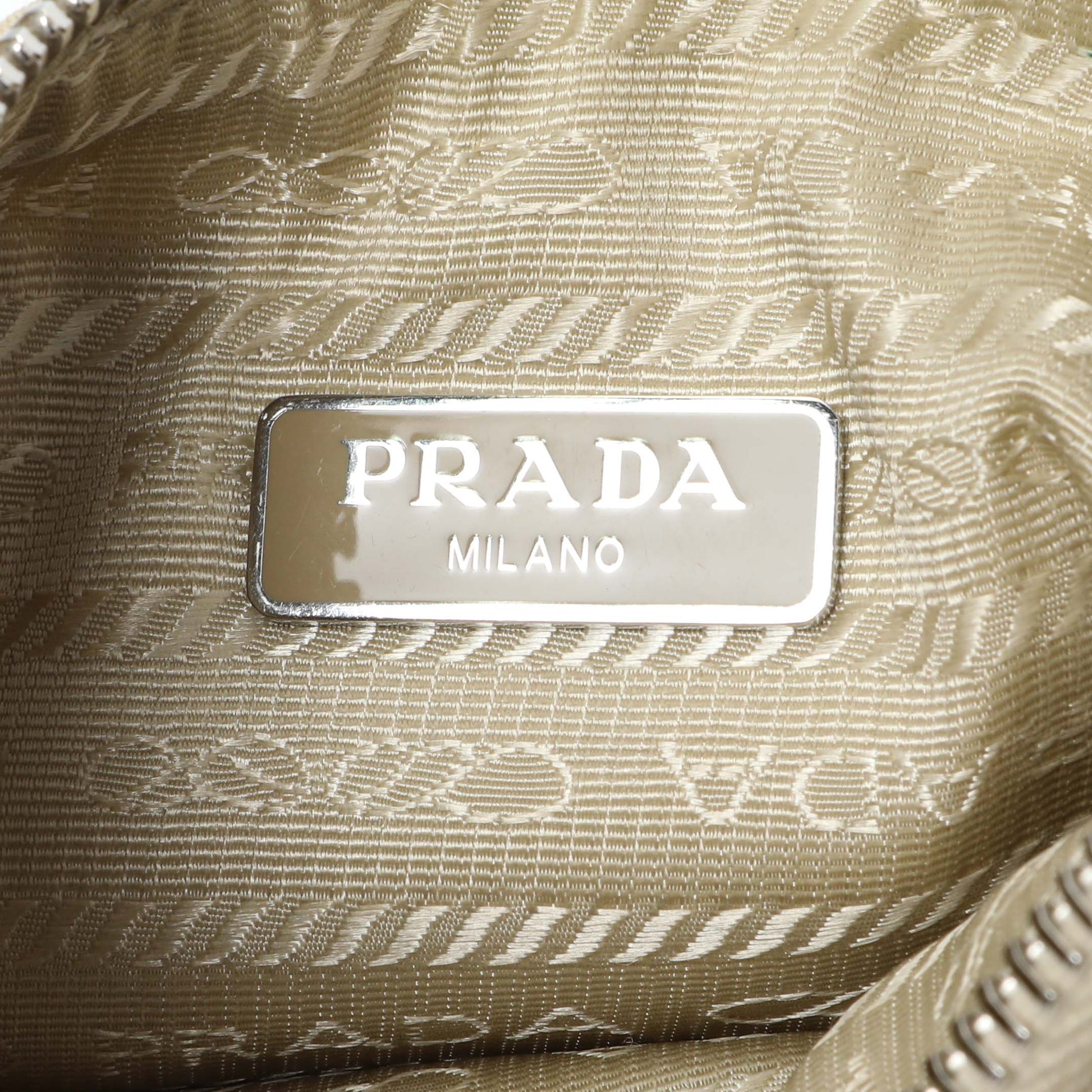 Exclusive Prada Beige Re-Nylon Saffiano Mini Re-Edition 2005 — Detail View