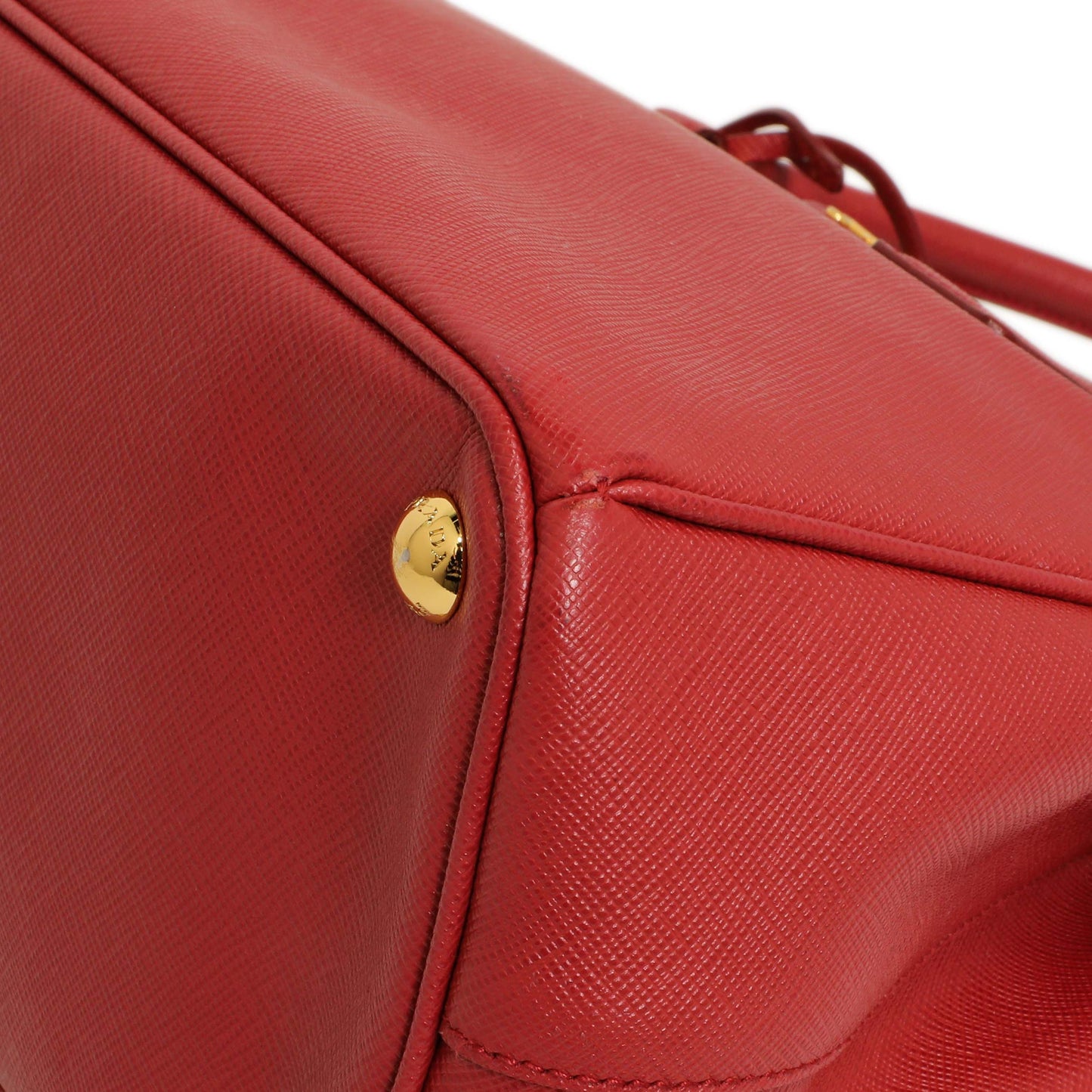 Exclusive Prada Red Saffiano Small Galleria Double Zip Tote — Detail View