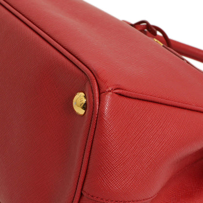 Exclusive Prada Red Saffiano Small Galleria Double Zip Tote — Detail View