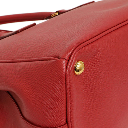 Exclusive Prada Red Saffiano Small Galleria Double Zip Tote — Lifestyle View