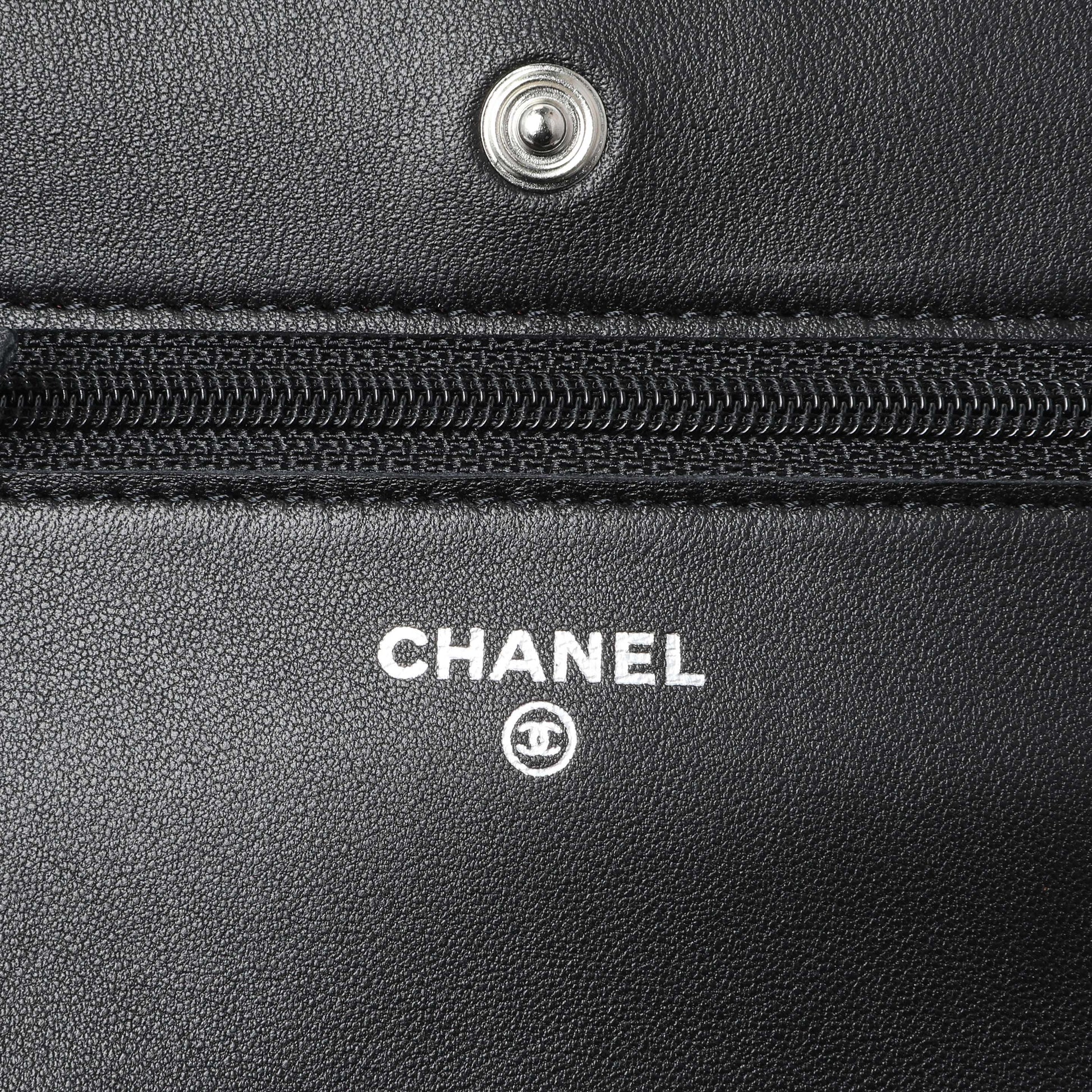Exclusive Chanel Black Quilted Lambskin Wallet on Chain — Detail View