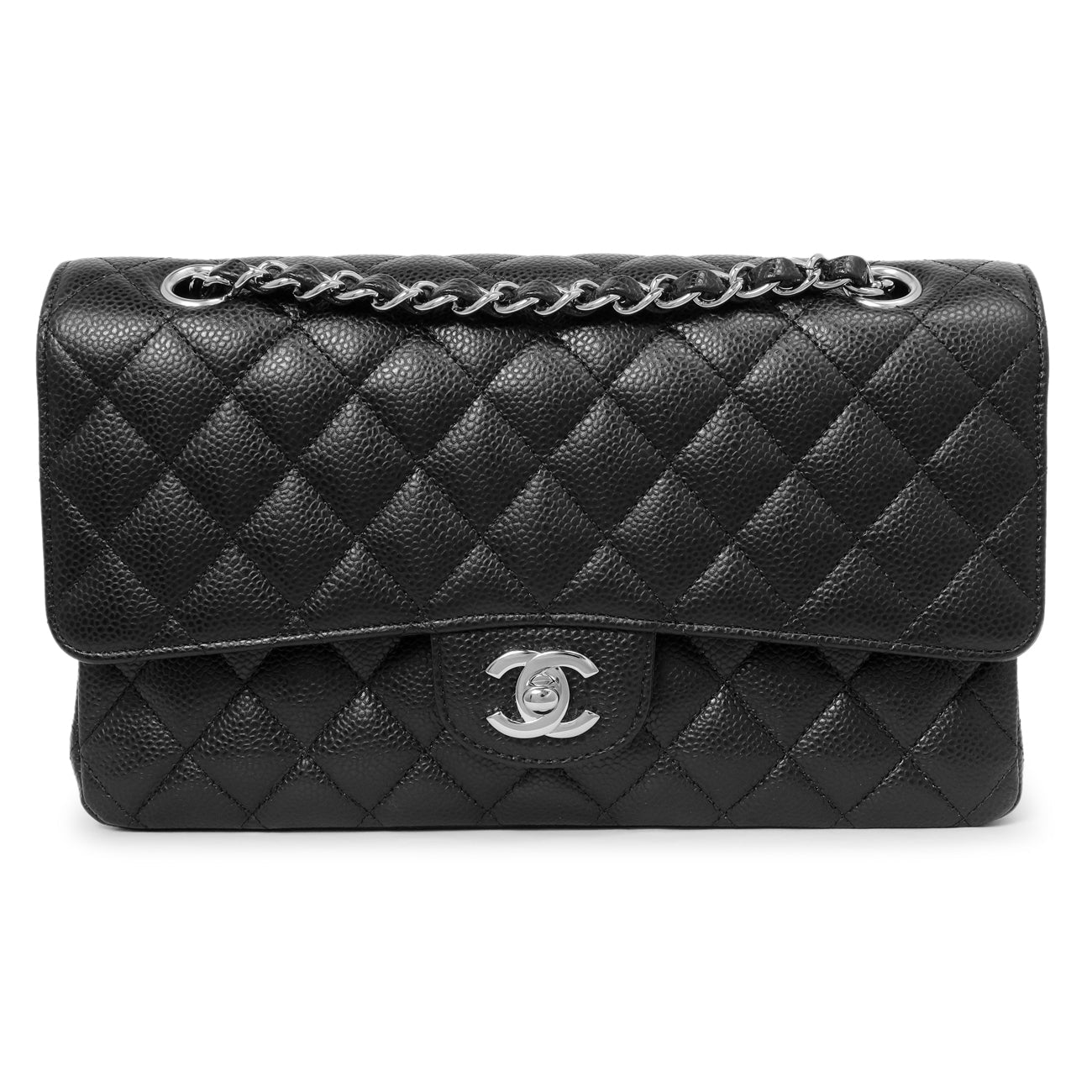 Exclusive Chanel Black Quilted Caviar Medium Classic Double Flap — Side View