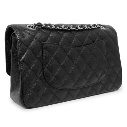 Exclusive Chanel Black Quilted Caviar Medium Classic Double Flap — Back View