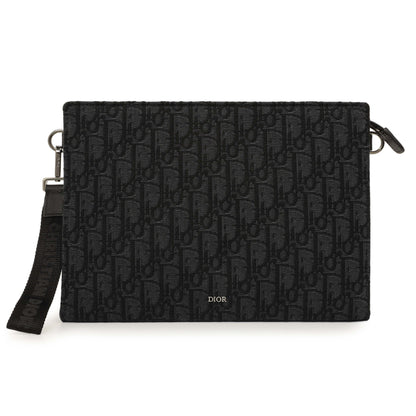 Exclusive Christian Dior Black Oblique A5 Triangle Pouch — Front View
