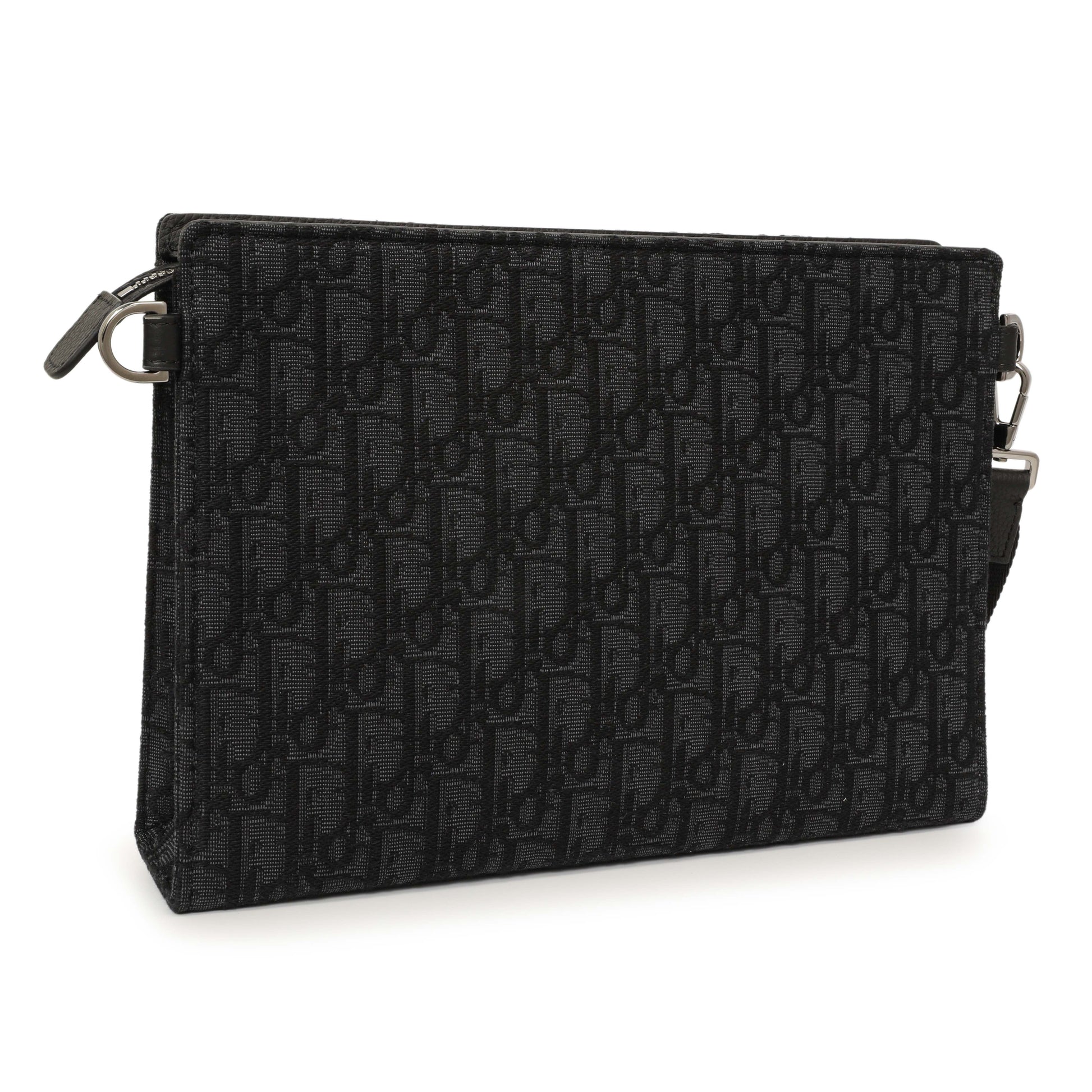 Exclusive Christian Dior Black Oblique A5 Triangle Pouch — Side View