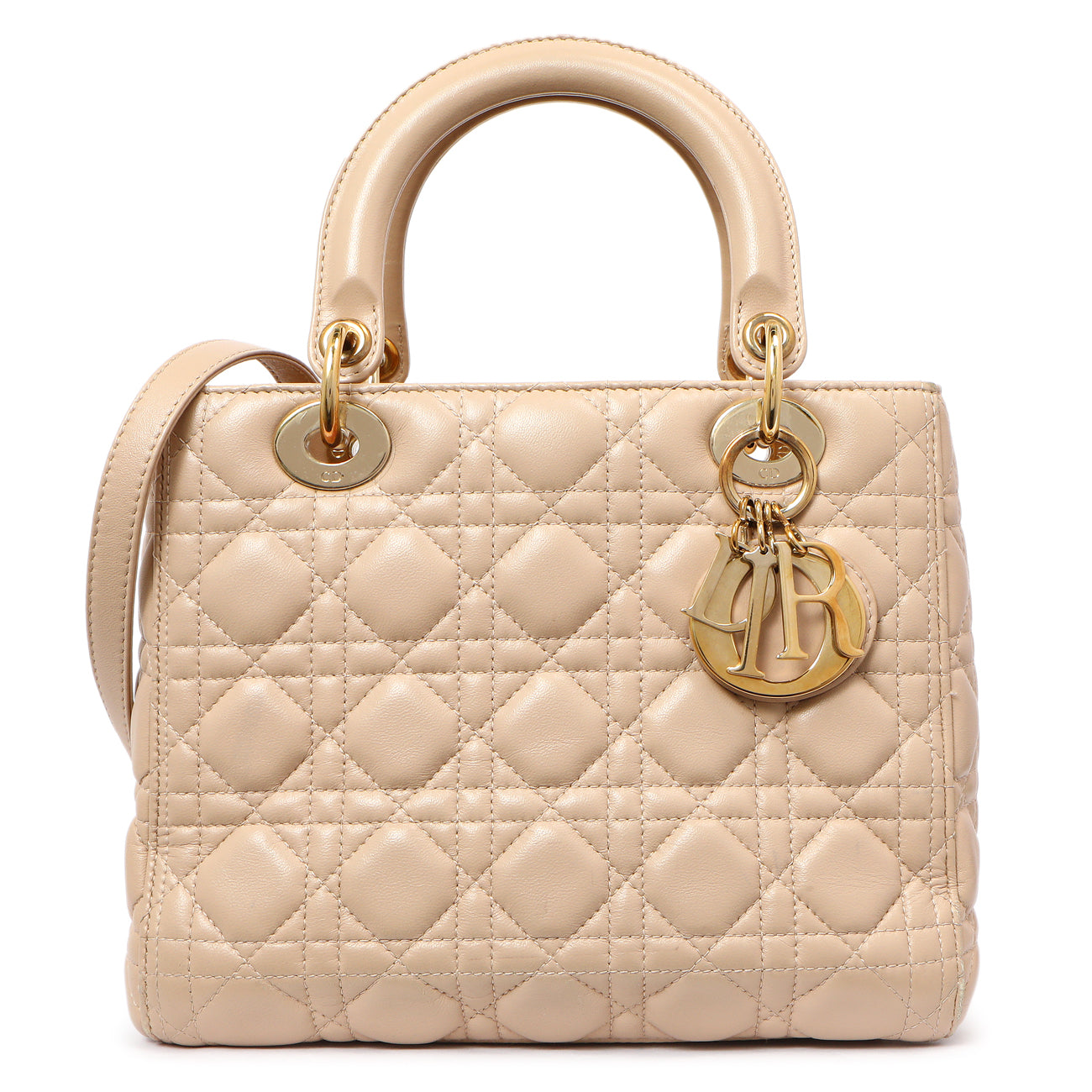 Exclusive Christian Dior Nude Lambskin Cannage Medium Lady Dior — Front View