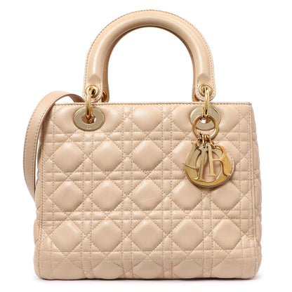 Exclusive Christian Dior Nude Lambskin Cannage Medium Lady Dior — Front View