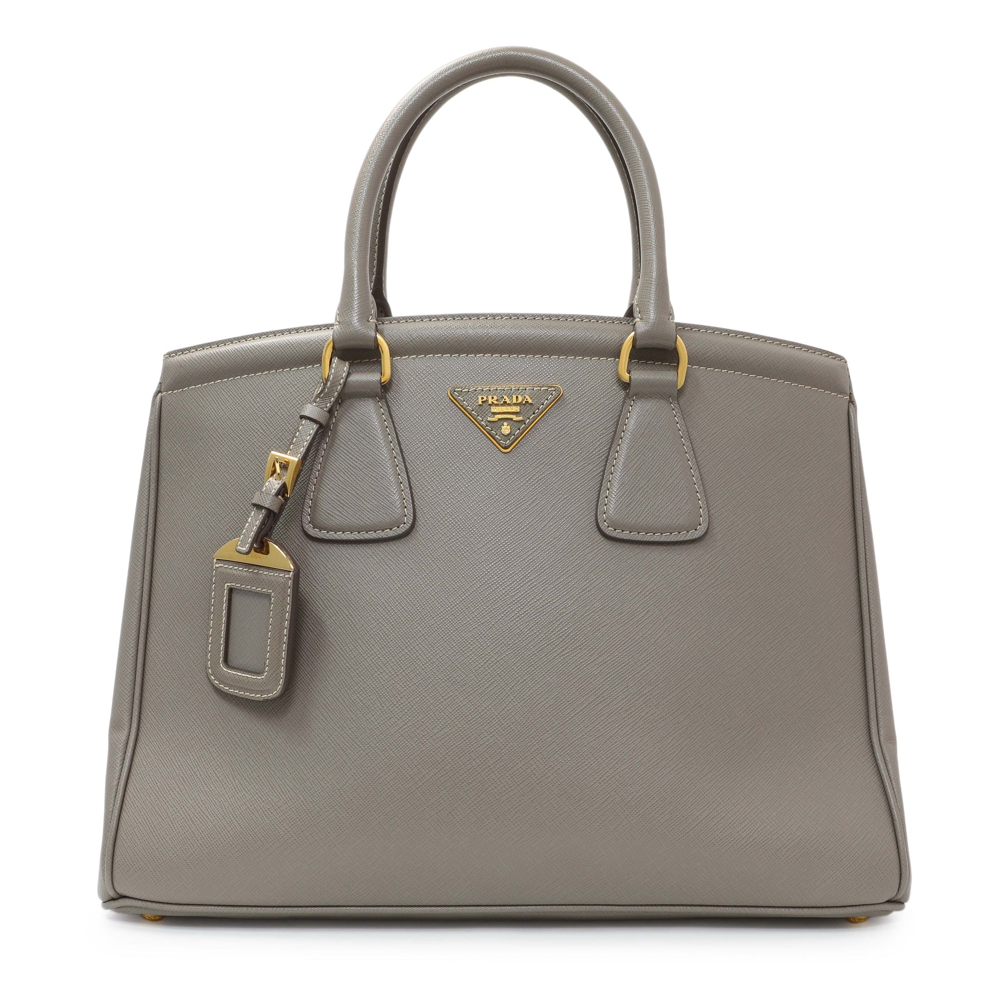 Exclusive Prada Taupe Saffiano Lux Parabole Tote — Front View