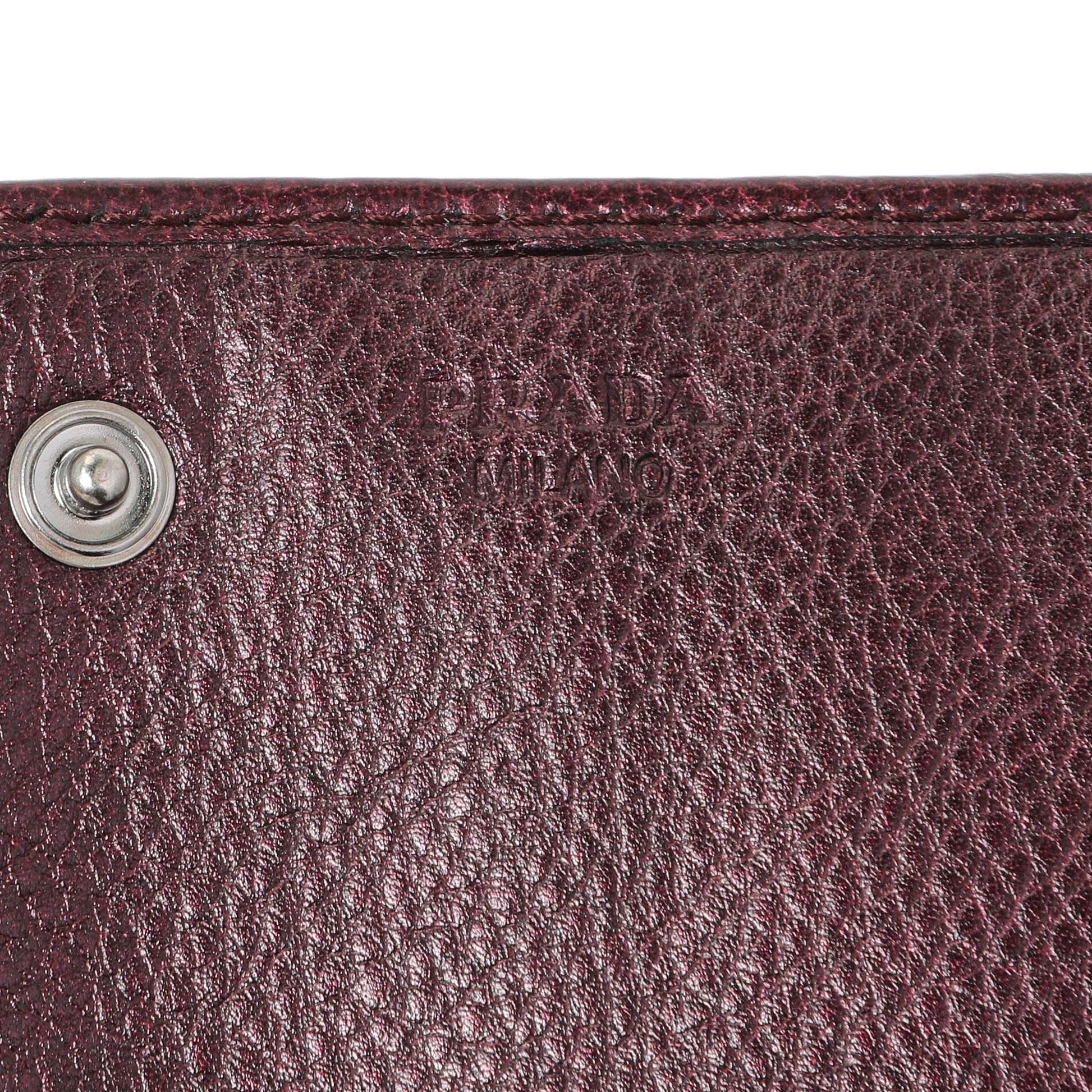 Exclusive Prada Burgundy Nappa Mordore Stripes Continental Wallet — Detail View