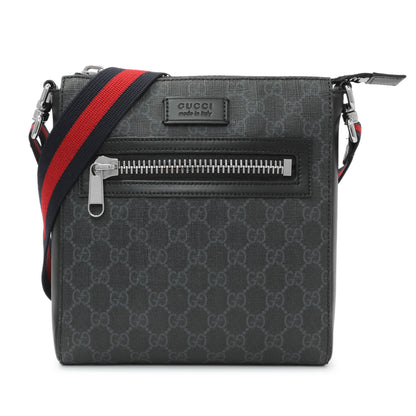 Exclusive Gucci GG Supreme Monogram Web Small Flat Messenger Bag — Front View