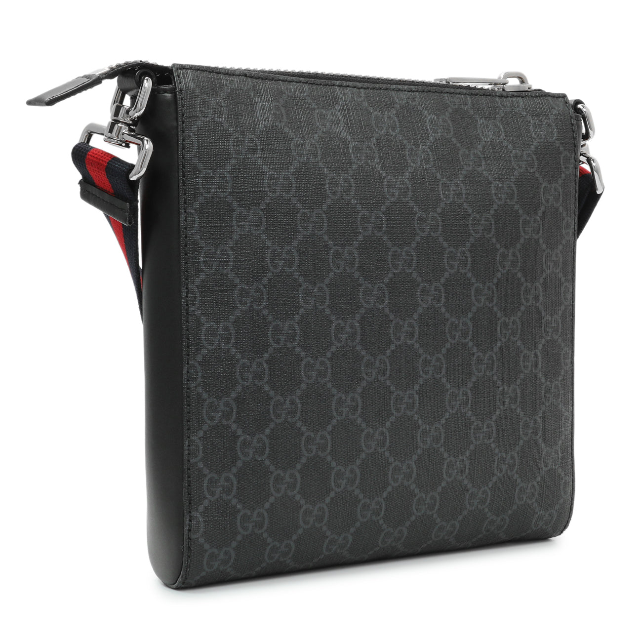 Exclusive Gucci GG Supreme Monogram Web Small Flat Messenger Bag — Side View