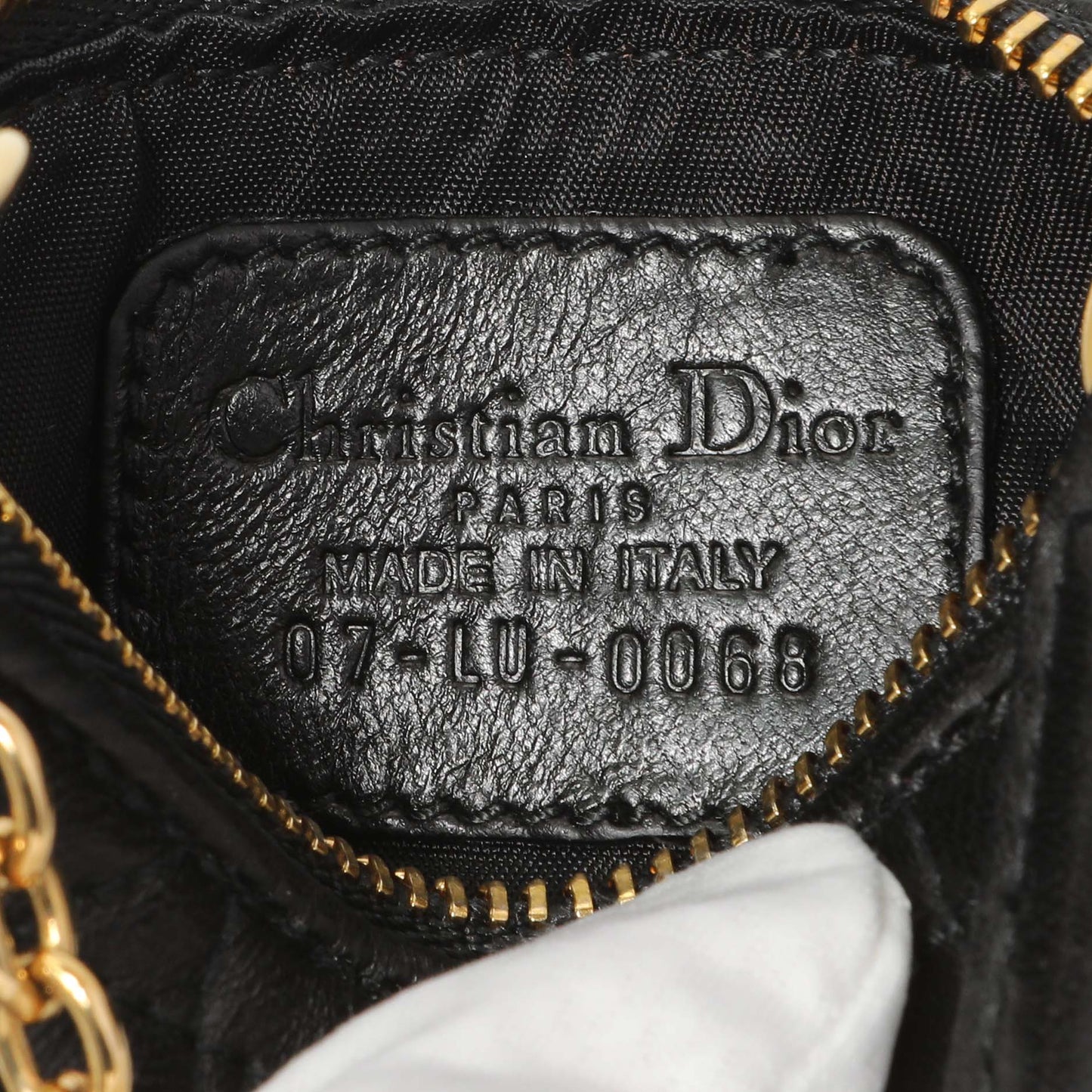 Exclusive Christian Dior Black Lambskin Cannage Lady Dior Zipped Key Case — Detail View