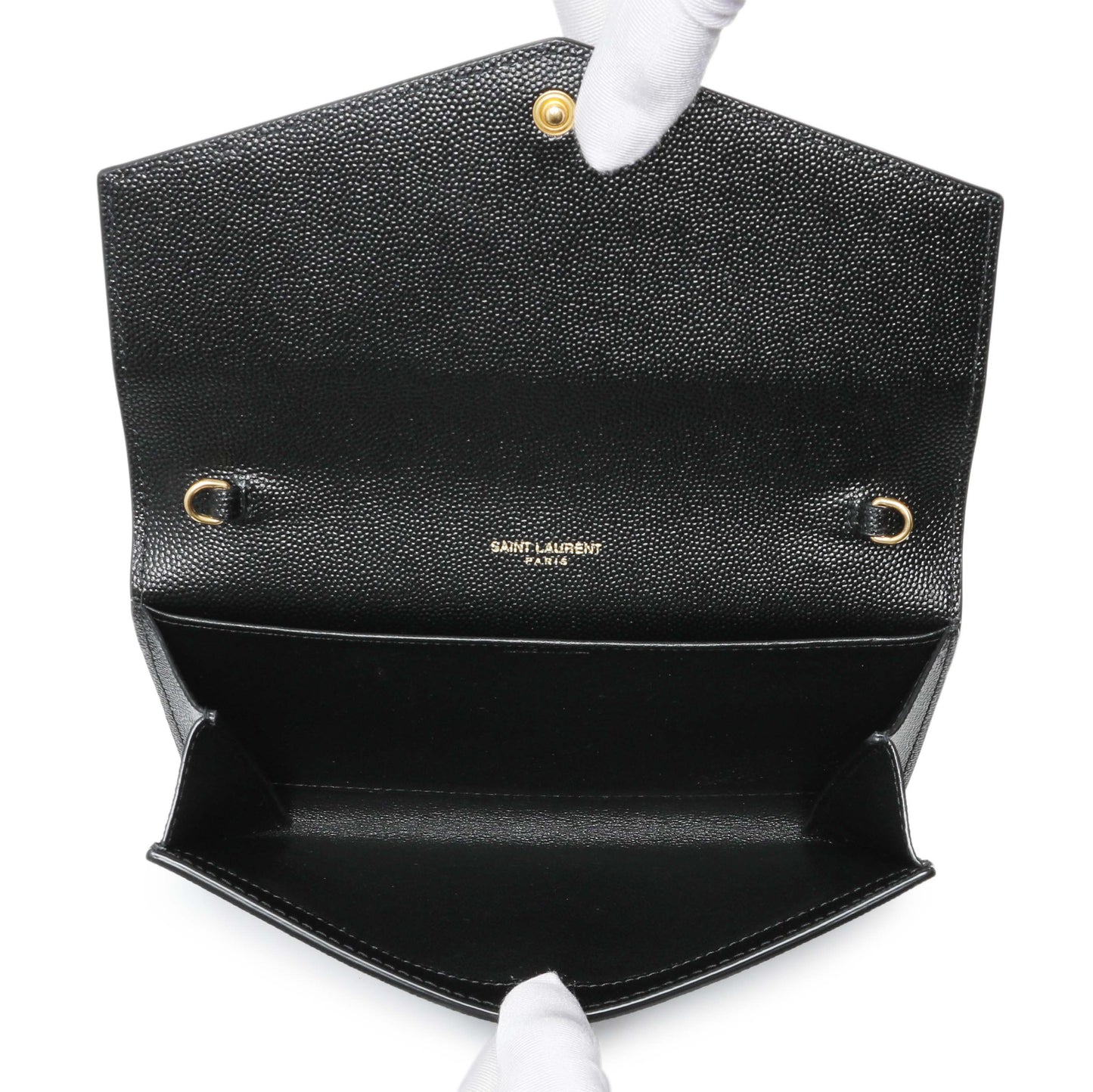 Exclusive Saint Laurent Black Grain De Poudre Monogram Uptown Chain Wallet — Top View