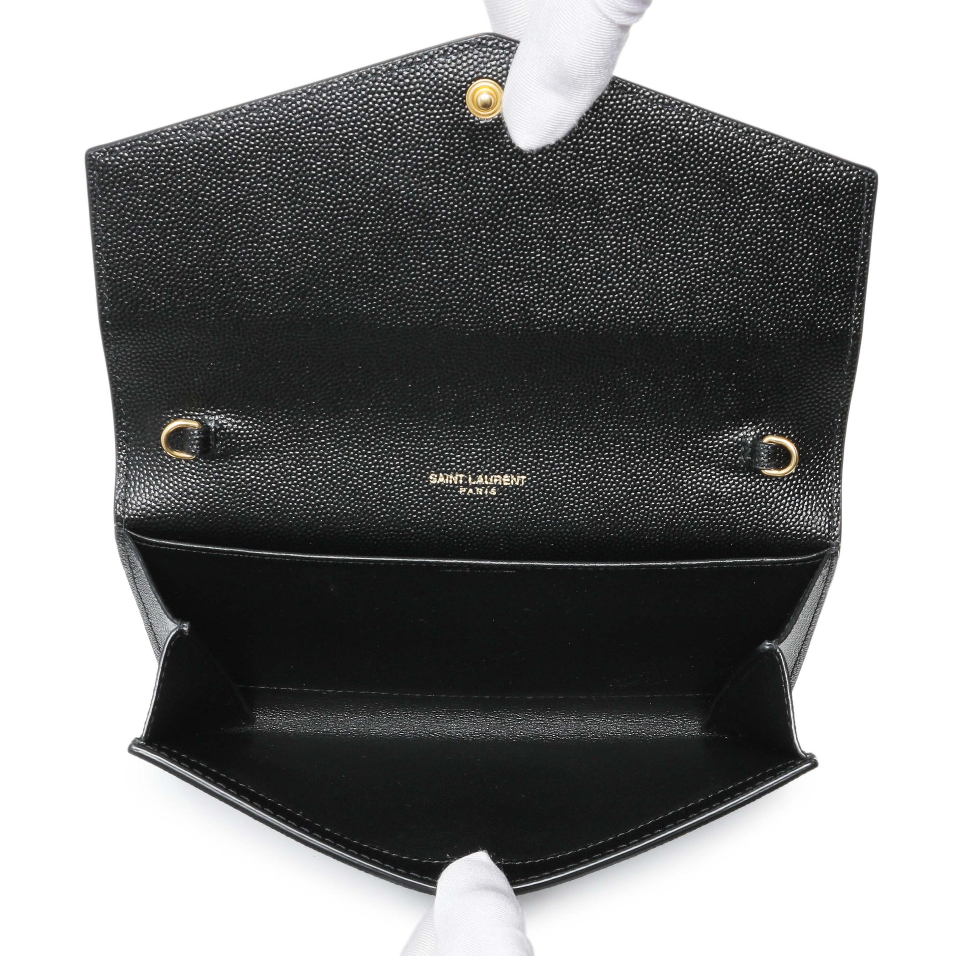 Exclusive Saint Laurent Black Grain De Poudre Monogram Uptown Chain Wallet — Top View