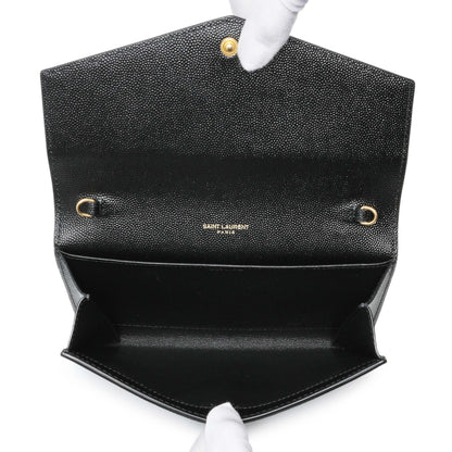 Exclusive Saint Laurent Black Grain De Poudre Monogram Uptown Chain Wallet — Top View