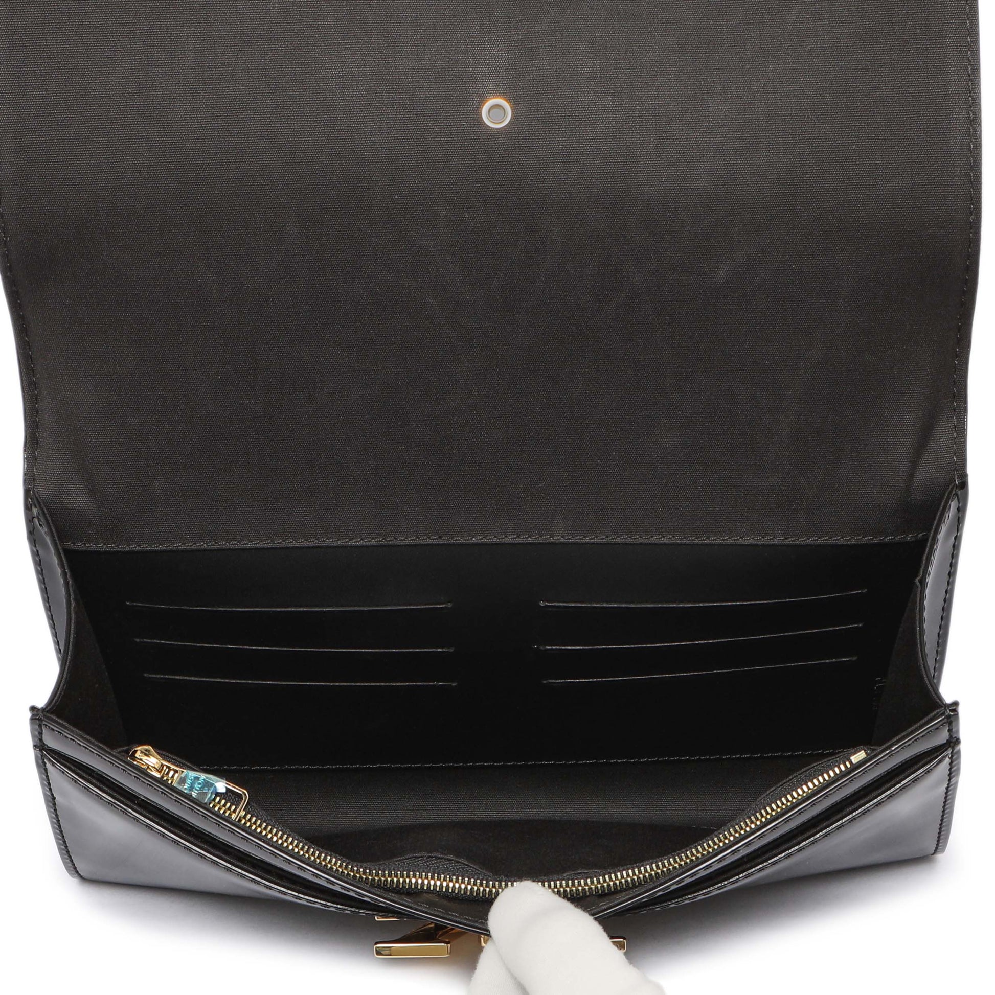 Exclusive Louis Vuitton Black Patent Louise Clutch — Top View