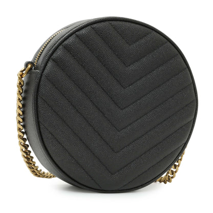 Exclusive Saint Laurent Black Chevron Quilted Grain de Poudre Round Camera Bag — Side View