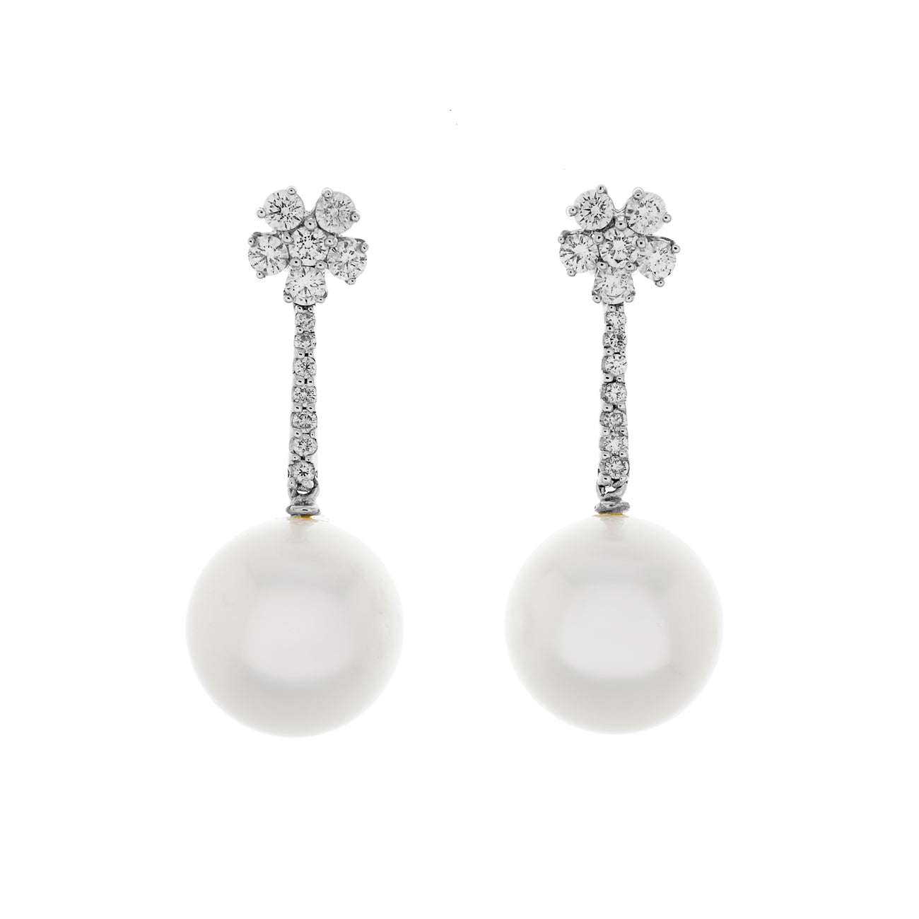 Exclusive 18K White Gold 13.3mm South Sea Pearl Drop Earrings — Front View