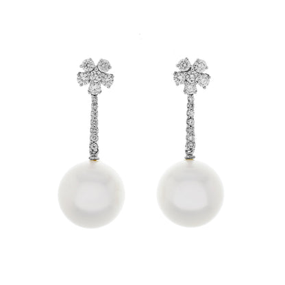 Exclusive 18K White Gold 13.3mm South Sea Pearl Drop Earrings — Front View