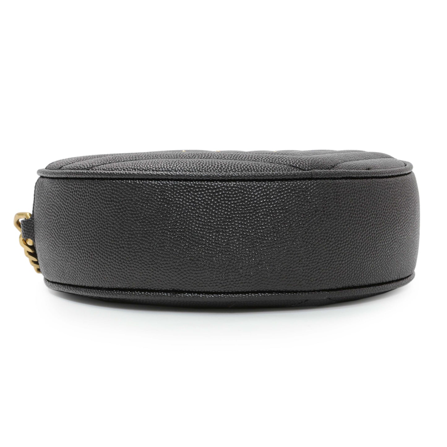 Exclusive Saint Laurent Black Chevron Quilted Grain de Poudre Round Camera Bag — Back View