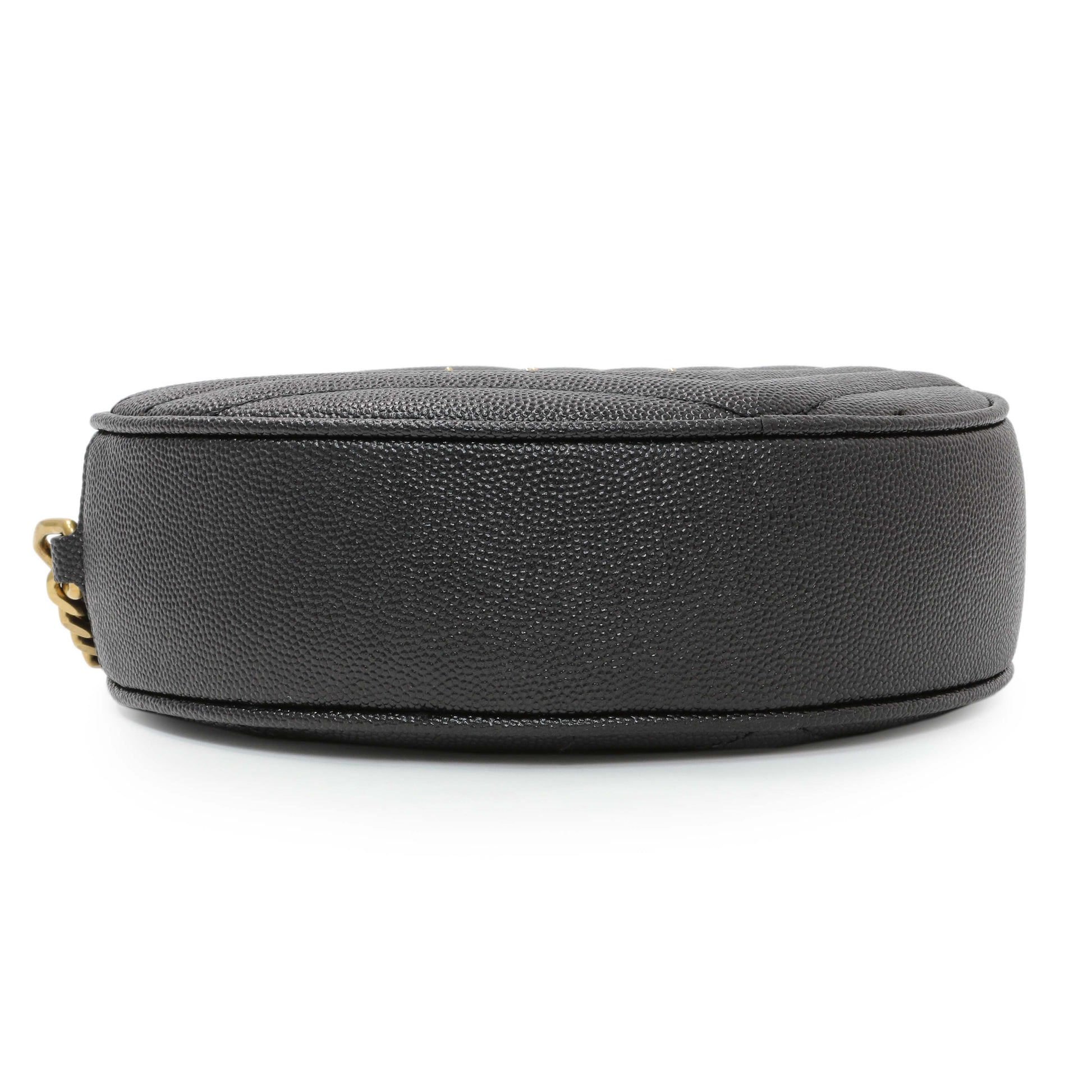 Exclusive Saint Laurent Black Chevron Quilted Grain de Poudre Round Camera Bag — Back View