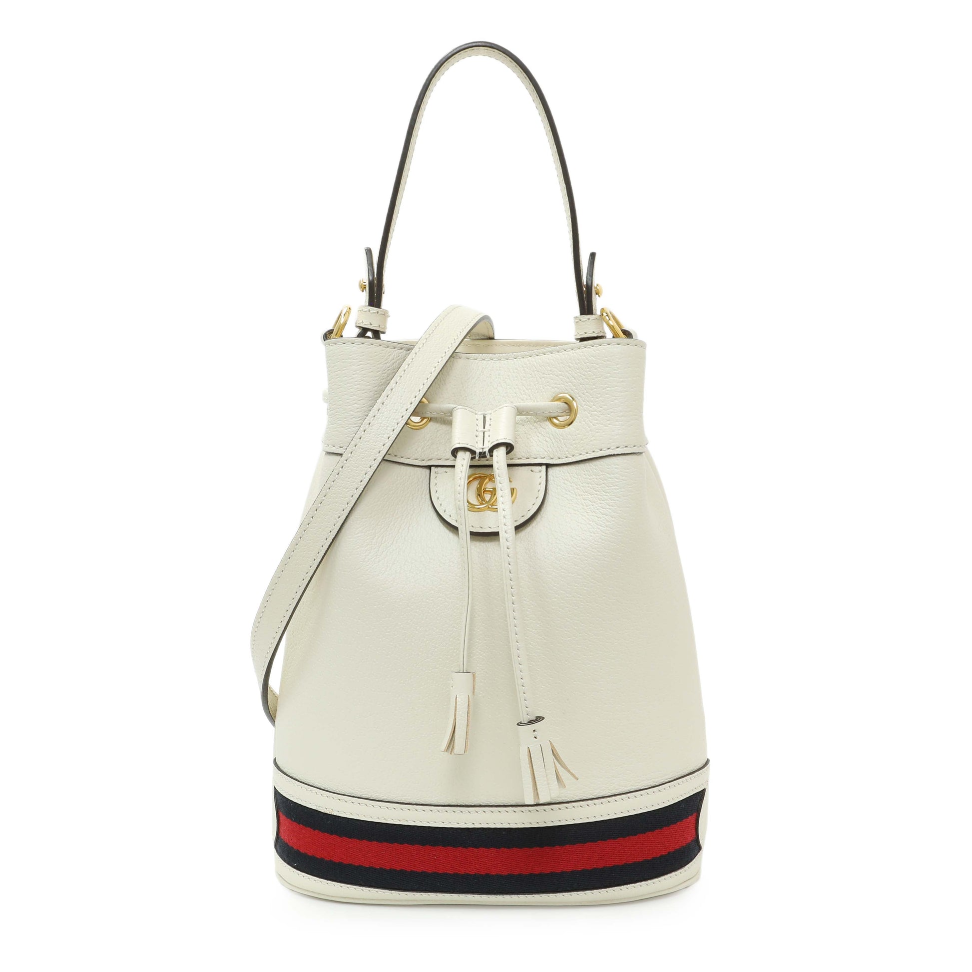 Exclusive Gucci Glazed textured Calfskin Web Small Ophidia Bucket Bag — Front View