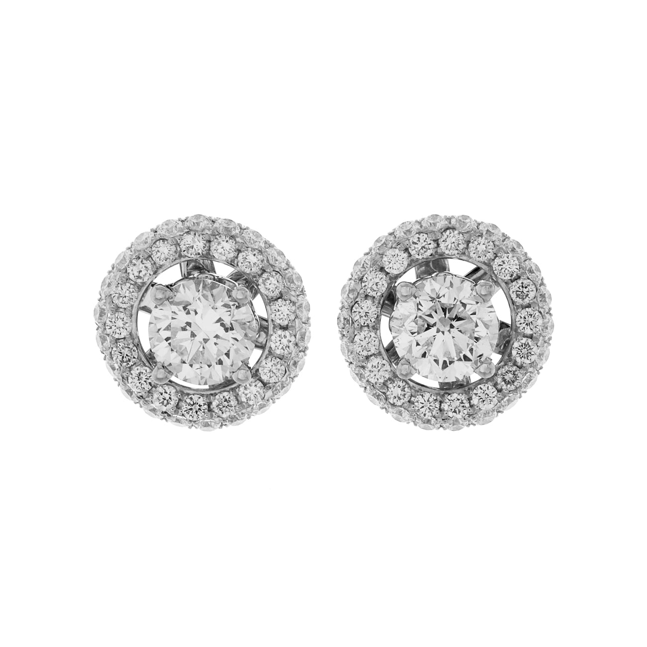 Exclusive 14K White Gold 3.18 Carat Halo Diamond Studs — Front View