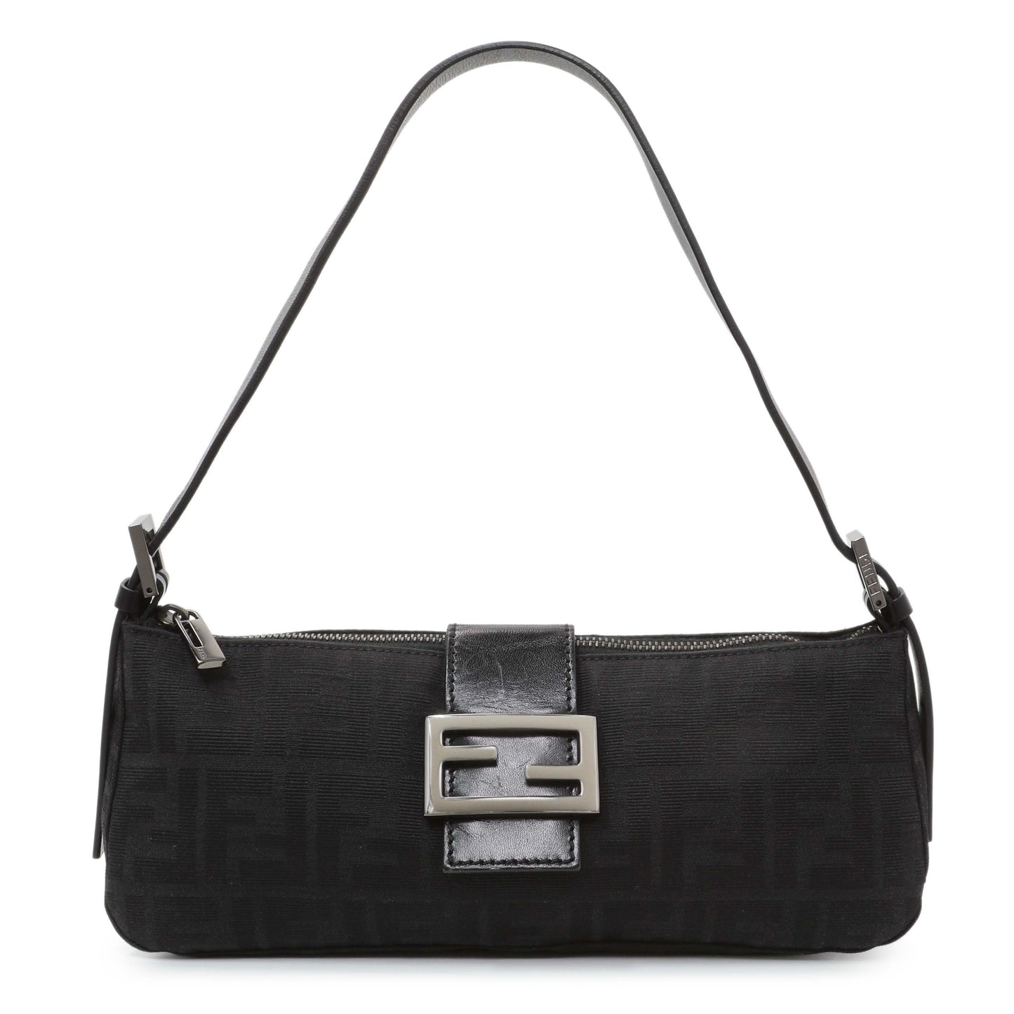 Exclusive Fendi Black Zucchino Canvas Bagette Shoulder — Front View
