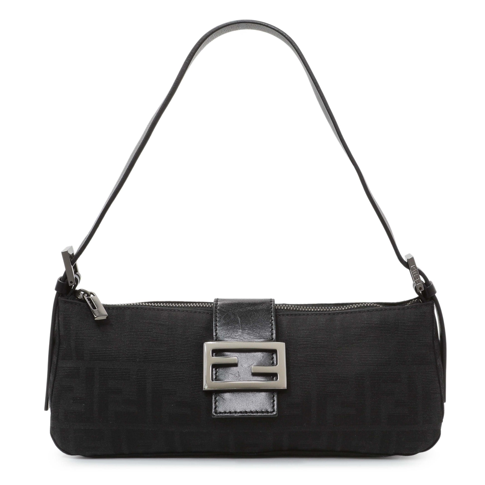 Exclusive Fendi Black Zucchino Canvas Bagette Shoulder — Front View