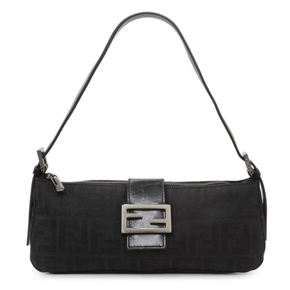 Exclusive Fendi Black Zucchino Canvas Bagette Shoulder — Front View