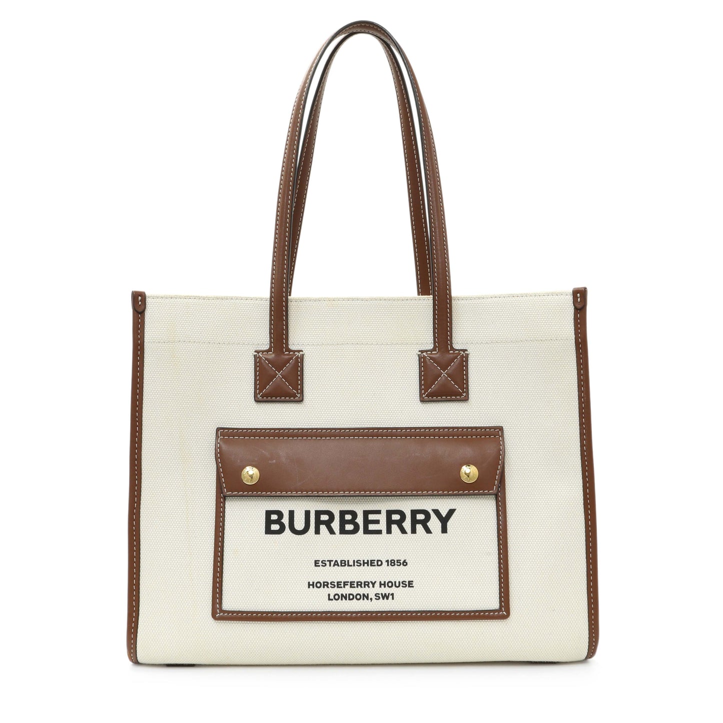 Exclusive Burberry Canvas Smooth Calfskin Freya Tote — Front View